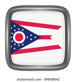 3D button Flag of Ohio state of the United States. Vector illustration.