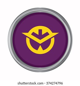 3D button Flag of Okayama prefecture of Japan. Vector illustration.