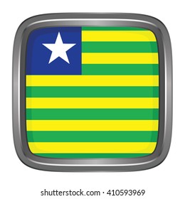 3D button Flag of Piaui states,federal district of Brazil. Vector illustration.