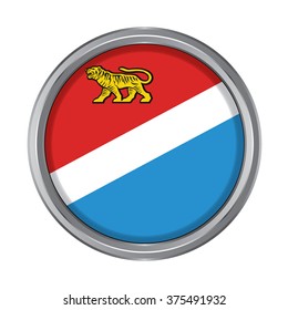 3D button Flag of Primorsky Krai republics / krays / provinces / federal cities / autonomous oblast / autonomous okrugs of Russia. Vector illustration.