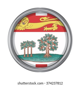3D button Flag of Prince Edward Island Province or territory of Canada. Vector illustration.