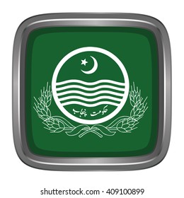 3D button Flag of Punjab provinces, territory, capital territory and autonomous territories of Pakistan. Vector illustration.