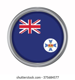 3D button Flag of Queensland states,territories of Australia. Vector illustration.