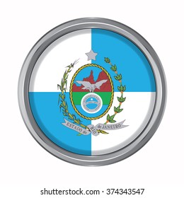 3D button Flag of Rio de Janeiro states,federal district of Brazil. Vector illustration