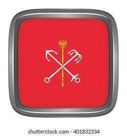 3D button Flag of Saint Petersburg republics / krays / provinces / federal cities / autonomous oblast / autonomous okrugs of Russia. Vector illustration.