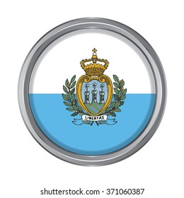 3D button Flag of San Marino. Vector illustration. 