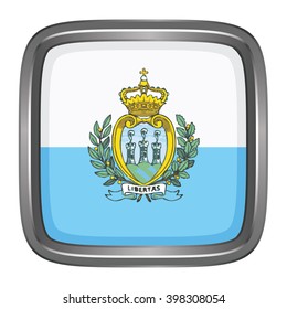 3D button Flag of San Marino. Vector illustration.