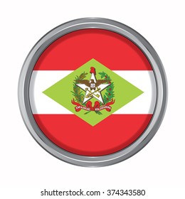 3D button Flag of Santa Catarina states,federal district of Brazil. Vector illustration.
