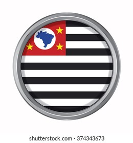 3D button Flag of Sao Paulo states,federal district of Brazil. Vector illustration.