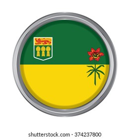 3D button Flag of Saskatchewan Province or territory of Canada. Vector illustration.