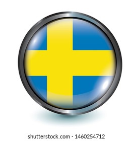 3d button with flag of Shweden vector illustration 10 EPS