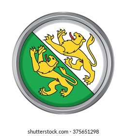 3D button Flag of Thurgau cantons of Switzerland. Vector illustration.