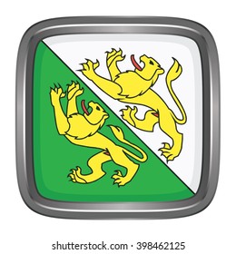 3D button Flag of Thurgau cantons of Switzerland. Vector illustration.