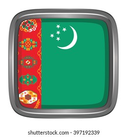 3D button Flag of Turkmenistan. Vector illustration.