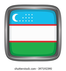 3D button Flag of Uzbekistan. Vector illustration.