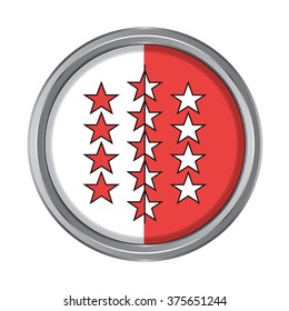 3D button Flag of Valais canton of Switzerland. Vector illustration.