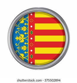 3D button Flag of Valencia autonomous communities of the Spain. Vector illustration.