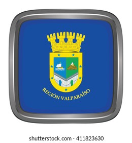 3D button Flag of Valparaiso Region of chile. Vector illustration.