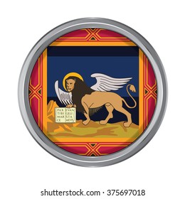 3D button Flag of Venetia regions,autonomous regions of Italy. Vector illustration.