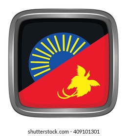 3D button Flag of West Sepik provinces,autonomous region,district of Papua New Guinea. Vector illustration.