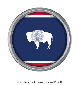 3D button Flag of Wyoming state of the United States. Vector illustration.