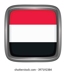 3D button Flag of Yemen. Vector illustration.