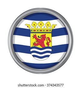 3D button Flag of Zeeland provinces of Netherlands. Vector illustration.