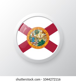 3D Button with Florida flag. as round glossy icon on background isolated. Vector illustration eps 10.