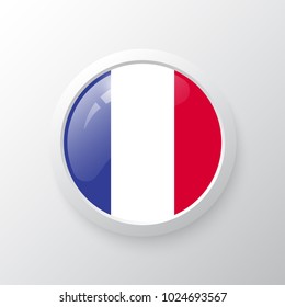 3D Button with France flag. as round glossy icon on background isolated. Vector illustration eps 10.