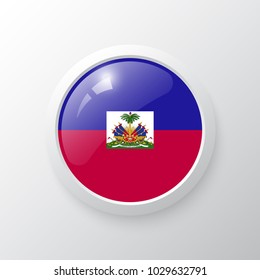 3D Button with Haiti flag. as round glossy icon on background isolated. Vector illustration eps 10.