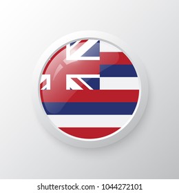 3D Button with Hawaii flag. as round glossy icon on background isolated. Vector illustration eps 10.