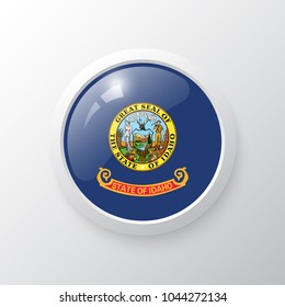 3D Button with Idaho flag. as round glossy icon on background isolated. Vector illustration eps 10.