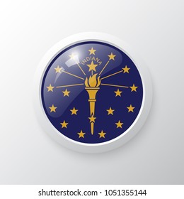 3D Button with Indiana flag. as round glossy icon on background isolated. Vector illustration eps 10.
