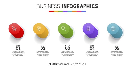 3d button Infographics design template and icons with 5 options or 5 steps. use as workflow process diagram,business data  presentation, timeline layout, milestone, banner, brochure, flow chart