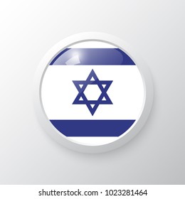 3D Button with Israel flag. as round glossy icon on background isolated. Vector illustration eps 10.