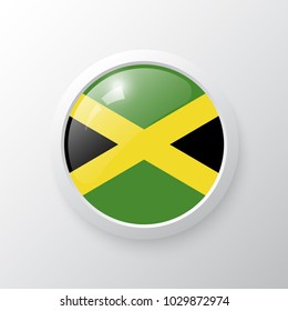 3D Button with Jamaica flag. as round glossy icon on background isolated. Vector illustration eps 10.