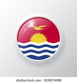 3D Button with Kiribati flag. as round glossy icon on background isolated. Vector illustration eps 10.