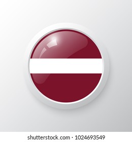 3D Button with Latvia flag. as round glossy icon on background isolated. Vector illustration eps 10.