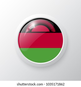 3D Button with Malawi flag. as round glossy icon on background isolated. Vector illustration eps 10.
