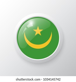 3D Button with Mauritania flag. as round glossy icon on background isolated. Vector illustration eps 10.