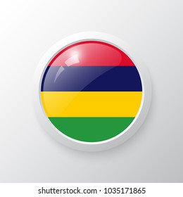 3D Button with Mauritius flag. as round glossy icon on background isolated. Vector illustration eps 10.