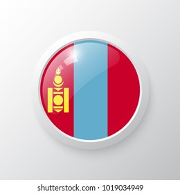 3D Button with Mongolia flag. as round glossy icon on background isolated. Vector illustration eps 10.