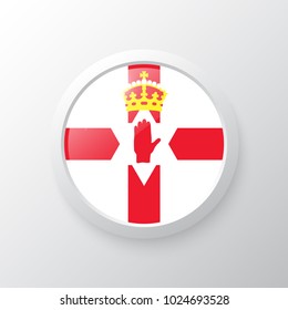 3D Button with Northern Ireland flag. as round glossy icon on background isolated. Vector illustration eps 10.
