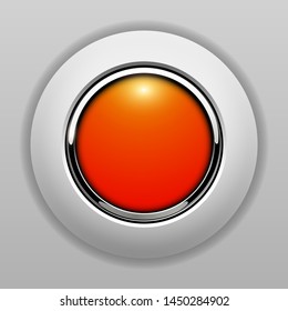 3D button orange, push button vector background.