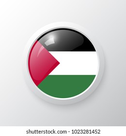 3D Button with Palestine flag. as round glossy icon on background isolated. Vector illustration eps 10.