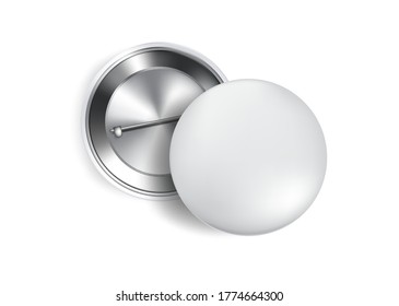 3D Button Pin Realistic souvenir Mock up on white background. Object Template Concept Design.