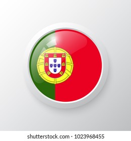 3D Button with Portugal flag. as round glossy icon on background isolated. Vector illustration eps 10.
