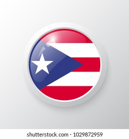 3D Button with Puerto Rico flag. as round glossy icon on background isolated. Vector illustration eps 10.