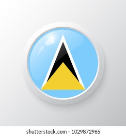 3D Button with Saint Lucia flag. as round glossy icon on background isolated. Vector illustration eps 10.