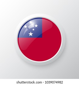 3D Button with Samoa flag. as round glossy icon on background isolated. Vector illustration eps 10.
